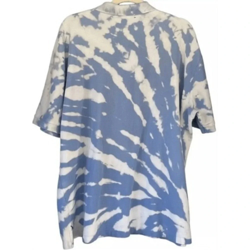 1990s Vintage Ralph Lauren Tie‎ Dye Polo Shirt Blue White Cotton Oversized